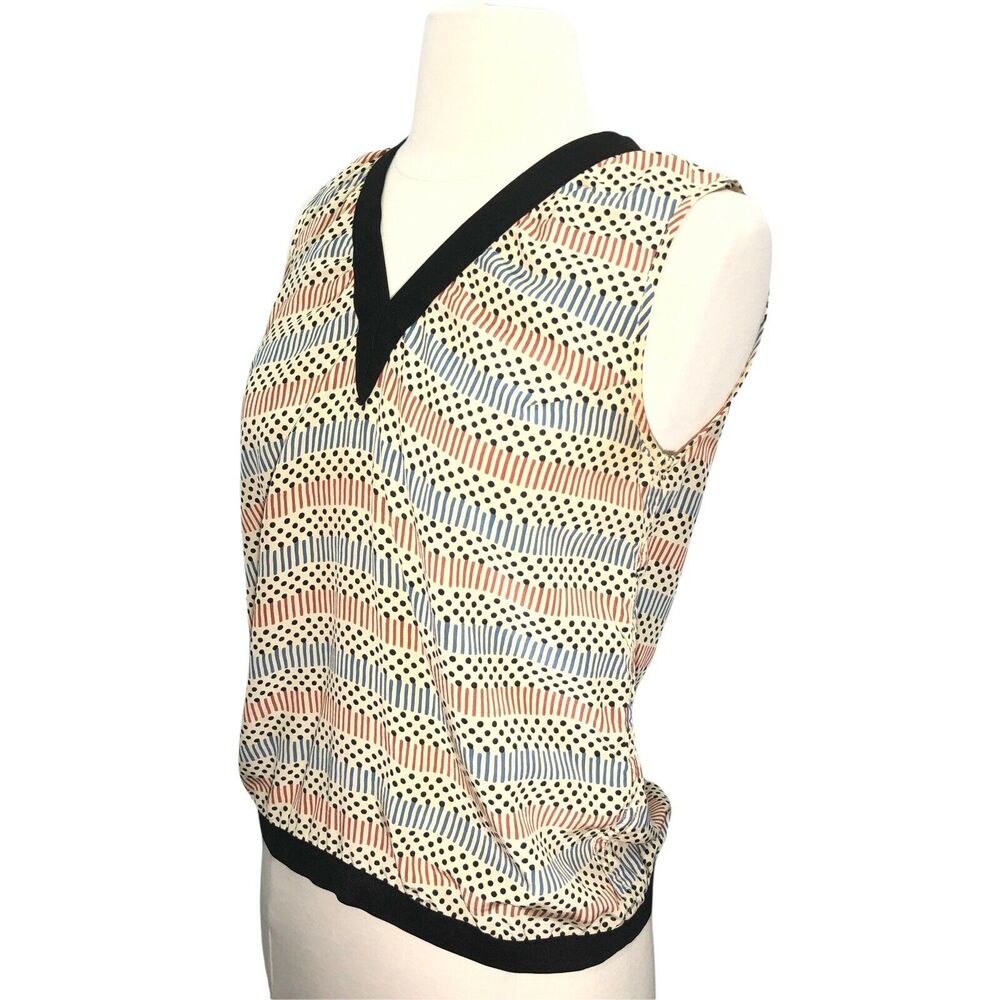 Marni for H&M Womens Size 2 Vest Retro Geometric Silk Tank Top Blouse V Neck - Picture 3 of 9
